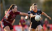 14 March 2025; Milly Sheridan of ATU Galway in action against Ellen Griffin of Marino during the 2025 Ladies AIG Hec Donaghy Cup final match between ATU Galway and Marino at Queen's Sport, Queens University, Belfast. Photo by Shauna Clinton/Sportsfile