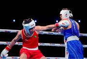 14 March 2025; Lisa O’Rourke of Ireland, left, in action against Natalya Bogdanova of Kazakhstan in their Elite Women 66-70kg light middleweight semi-final bout during the 2025 IBA Women's World Boxing Championships quarter-finals at the Cair Sports Center in Niš, Serbia. Photo by Nikola Krstic/Sportsfile