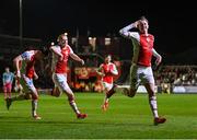 14 March 2025; Chris Forrester of St Patrick's Athletic celebrates after scoring his side's first goal during the SSE Airtricity Men's Premier Division match between St Patrick's Athletic and Bohemians at Richmond Park in Dublin. Photo by Stephen McCarthy/Sportsfile