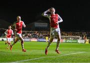 14 March 2025; Chris Forrester of St Patrick's Athletic celebrates after scoring his side's first goal during the SSE Airtricity Men's Premier Division match between St Patrick's Athletic and Bohemians at Richmond Park in Dublin. Photo by Stephen McCarthy/Sportsfile