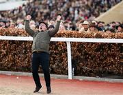 14 March 2025: Owner John O'Leary celebrates after sending out Wonderwall to win the St James's Place Festival Challenge Cup Open Hunters' Chase on day four of the Cheltenham Racing Festival at Prestbury Park in Cheltenham, England. Photo by Harry Murphy/Sportsfile