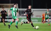 14 March 2025; Keith Ward of Dundalk in action against Jordan Tallon of Bray Wanderers during the SSE Airtricity Men's First Division match between Bray Wanderers and Dundalk at Carlisle Grounds in Bray, Wicklow. Photo by Thomas Flinkow/Sportsfile