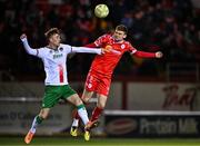 14 March 2025; Sean Gannon of Shelbourne in action against Alex Nolan of Cork City during the SSE Airtricity Men's Premier Division match between Shelbourne and Cork City at Tolka Park in Dublin. Photo by Sam Barnes/Sportsfile