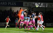 14 March 2025; Bohemians goalkeeper James Talbot clears the ball in the build up to St Patrick's Athletic first goal during the SSE Airtricity Men's Premier Division match between St Patrick's Athletic and Bohemians at Richmond Park in Dublin. Photo by Stephen McCarthy/Sportsfile