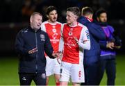 14 March 2025; Bohemians manager Alan Reynolds and Chris Forrester of St Patrick's Athletic after the SSE Airtricity Men's Premier Division match between St Patrick's Athletic and Bohemians at Richmond Park in Dublin. Photo by Stephen McCarthy/Sportsfile