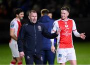 14 March 2025; Bohemians manager Alan Reynolds and Chris Forrester of St Patrick's Athletic after the SSE Airtricity Men's Premier Division match between St Patrick's Athletic and Bohemians at Richmond Park in Dublin. Photo by Stephen McCarthy/Sportsfile