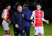 14 March 2025; Bohemians manager Alan Reynolds and Chris Forrester of St Patrick's Athletic after the SSE Airtricity Men's Premier Division match between St Patrick's Athletic and Bohemians at Richmond Park in Dublin. Photo by Stephen McCarthy/Sportsfile