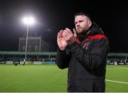 14 March 2025; Dundalk manager Ciarán Kilduff celebrates after his side's victory in the SSE Airtricity Men's First Division match between Bray Wanderers and Dundalk at Carlisle Grounds in Bray, Wicklow. Photo by Thomas Flinkow/Sportsfile