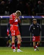 14 March 2025; Sean Boyd of Shelbourne reacts at the final whistle during the SSE Airtricity Men's Premier Division match between Shelbourne and Cork City at Tolka Park in Dublin. Photo by Sam Barnes/Sportsfile