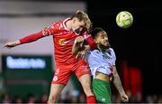 14 March 2025; Sean Boyd of Shelbourne in action against Milan Mbeng of Cork City during the SSE Airtricity Men's Premier Division match between Shelbourne and Cork City at Tolka Park in Dublin. Photo by Sam Barnes/Sportsfile
