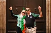 15 March 2025; Ireland supporters Carmel and Richard Schmidt, from Mornington, Meath, before the Guinness Six Nations Rugby Championship match between Italy and Ireland at the Stadio Olimpico in Rome, Italy. Photo by Ramsey Cardy/Sportsfile