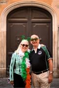 15 March 2025; Ireland supporters Carmel and Richard Schmidt, from Mornington, Meath, before the Guinness Six Nations Rugby Championship match between Italy and Ireland at the Stadio Olimpico in Rome, Italy. Photo by Ramsey Cardy/Sportsfile