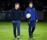 14 March 2025; St Patrick's Athletic manager Stephen Kenny and assistant coach Brian Gartland, right, before the SSE Airtricity Men's Premier Division match between St Patrick's Athletic and Bohemians at Richmond Park in Dublin. Photo by Stephen McCarthy/Sportsfile