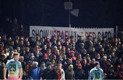 14 March 2025; Supporters on the Camac Terrace during the SSE Airtricity Men's Premier Division match between St Patrick's Athletic and Bohemians at Richmond Park in Dublin. Photo by Stephen McCarthy/Sportsfile