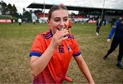 15 March 2025; Laura Griffey of MIC Limerick celebrates after their victory in the 2025 Ladies AIG Giles Cup final match between MIC Limerick and UCD at Queen's Sport, Queens University, Belfast. Photo by Ben McShane/Sportsfile