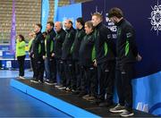 15 March 2025; Bronze Medal winning Team Ireland await the presentation during the medal presentations on day seven of the Turin 2025 Special Olympics World Winter Games in the Inalpi Arena, Turin, Italy. Photo by Ray McManus/Sportsfile