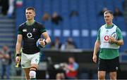 15 March 2025; Sam Prendergast of Ireland, left, and Ireland assistant coach Jonathan before the Guinness Six Nations Rugby Championship match between Italy and Ireland at the Stadio Olimpico in Rome, Italy. Photo by Ramsey Cardy/Sportsfile