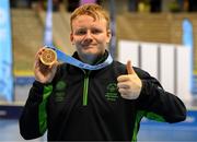15 March 2025; Joseph Sheehan of Team Ireland, a member of Mallow Special Olympics Club, Doneraile, Cork a member of the Floorball Bronze Medal winning Team Ireland during the medal presentations on day seven of the Turin 2025 Special Olympics World Winter Games in the Inalpi Arena, Turin, Italy. Photo by Ray McManus/Sportsfile