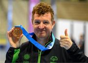 15 March 2025; Frank O'Dwyer of Team Ireland, a member of Tipperary Special Olympics Club, Ballylandis, Limerick a member of the Floorball Bronze Medal winning Team Ireland during the medal presentations on day seven of the Turin 2025 Special Olympics World Winter Games in the Inalpi Arena, Turin, Italy. Photo by Ray McManus/Sportsfile
