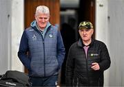 15 March 2025; Limerick manager John Kiely, left, and Kilkenny Kitman Rackard Cody in conversation before the Allianz Hurling League Division 1A match between Kilkenny and Limerick at UPMC Nowlan Park in Kilkenny. Photo by Sam Barnes/Sportsfile
