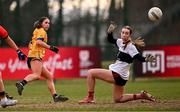 15 March 2025; Clodagh Lohan of DCU Dóchas Éireann scores her side's first goal past UCC goalkeeper Caoimhe Richmond during the 2025 Ladies AIG O’Connor Cup final match between DCU Dóchas Éireann and UCC at Queen's Sport, Queens University, Belfast. Photo by Ben McShane/Sportsfile
