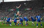 15 March 2025; Jack Conan of Ireland takes possession in a line-out during the Guinness Six Nations Rugby Championship match between Italy and Ireland at the Stadio Olimpico in Rome, Italy. Photo by Seb Daly/Sportsfile