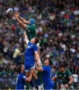 15 March 2025; Tadhg Beirne of Ireland takes possession in a line-out ahead of Federico Ruzza of Italy during the Guinness Six Nations Rugby Championship match between Italy and Ireland at the Stadio Olimpico in Rome, Italy. Photo by Ramsey Cardy/Sportsfile