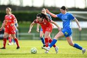 15 March 2025; Roma McLaughlin of Shelbourne in action against Olivia Shannon of Waterford during the SSE Airtricity Women's Premier Division match between Waterford and Shelbourne at the Regional Sports Centre in Waterford. Photo by Matt Browne/Sportsfile