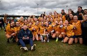 15 March 2025; DCU Dóchas Éireann players celebrate with the AIG O'Connor Cup after the 2025 Ladies AIG O’Connor Cup final match between DCU Dóchas Éireann and UCC at Queen's Sport, Queens University, Belfast. Photo by Ben McShane/Sportsfile