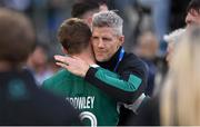 15 March 2025; Ireland interim head coach Simon Easterby and Jack Crowley of Ireland after the Guinness Six Nations Rugby Championship match between Italy and Ireland at the Stadio Olimpico in Rome, Italy. Photo by Ramsey Cardy/Sportsfile