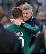 15 March 2025; Ireland interim head coach Simon Easterby and Jack Crowley of Ireland after the Guinness Six Nations Rugby Championship match between Italy and Ireland at the Stadio Olimpico in Rome, Italy. Photo by Ramsey Cardy/Sportsfile