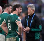 15 March 2025; Ireland interim head coach Simon Easterby and Caelan Doris of Ireland after the Guinness Six Nations Rugby Championship match between Italy and Ireland at the Stadio Olimpico in Rome, Italy. Photo by Ramsey Cardy/Sportsfile