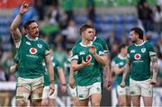 15 March 2025; Jack Conan, left, and Jack Crowley of Ireland after the Guinness Six Nations Rugby Championship match between Italy and Ireland at the Stadio Olimpico in Rome, Italy. Photo by Ramsey Cardy/Sportsfile
