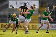 15 March 2025; TJ Reid of Kilkenny in action against Cian Lynch of Limerick during the Allianz Hurling League Division 1A match between Kilkenny and Limerick at UPMC Nowlan Park in Kilkenny. Photo by Sam Barnes/Sportsfile