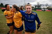 15 March 2025; DCU Dóchas Éireann goalkeeper Robyn Murray celebrates after the 2025 Ladies AIG O’Connor Cup final match between DCU Dóchas Éireann and UCC at Queen's Sport, Queens University, Belfast. Photo by Ben McShane/Sportsfile