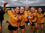 15 March 2025; Clodagh Lohan, left, and Christina Charters of DCU Dóchas Éireann celebrate after the 2025 Ladies AIG O’Connor Cup final match between DCU Dóchas Éireann and UCC at Queen's Sport, Queens University, Belfast. Photo by Ben McShane/Sportsfile