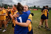 15 March 2025; DCU Dóchas Éireann players Robyn Murray, left, and Niamh Donlon celebrate after the 2025 Ladies AIG O’Connor Cup final match between DCU Dóchas Éireann and UCC at Queen's Sport, Queens University, Belfast. Photo by Ben McShane/Sportsfile