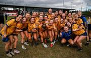 15 March 2025; DCU Dóchas Éireann players celebrate after the 2025 Ladies AIG O’Connor Cup final match between DCU Dóchas Éireann and UCC at Queen's Sport, Queens University, Belfast. Photo by Ben McShane/Sportsfile