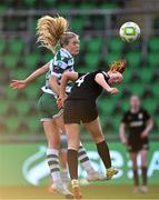 15 March 2025; Emily Corbet of Shamrock Rovers in action against Shauna Brennan of Athlone Town during the SSE Airtricity Women's Premier Division match between Shamrock Rovers and Athlone Town at Tallaght Stadium in Dublin. Photo by Stephen Marken/Sportsfile