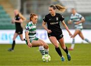 15 March 2025; Maddie Gibson of Athlone Town in action against Katie O'Reilly of Shamrock Rovers during the SSE Airtricity Women's Premier Division match between Shamrock Rovers and Athlone Town at Tallaght Stadium in Dublin. Photo by Stephen Marken/Sportsfile