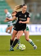 15 March 2025; Maddie Gibson of Athlone Town in action against Katie O'Reilly of Shamrock Rovers during the SSE Airtricity Women's Premier Division match between Shamrock Rovers and Athlone Town at Tallaght Stadium in Dublin. Photo by Stephen Marken/Sportsfile