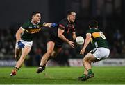 15 March 2025; Stefan Campbell of Armagh in action against Joe O'Connor and Mike Breen of Kerry during the Allianz Football League Division 1 match between Kerry and Armagh at Austin Stack Park in Tralee, Kerry. Photo by Brendan Moran/Sportsfile