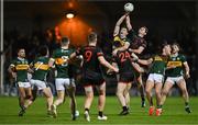 15 March 2025; Diarmuid O'Connor of Kerry contests a kickout with Shane McPartlan and Ben Crealy of Armagh during the Allianz Football League Division 1 match between Kerry and Armagh at Austin Stack Park in Tralee, Kerry. Photo by Brendan Moran/Sportsfile