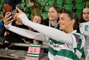 15 March 2025; Maria Reynolds of Shamrock Rovers with supporters after the SSE Airtricity Women's Premier Division match between Shamrock Rovers and Athlone Town at Tallaght Stadium in Dublin. Photo by Stephen Marken/Sportsfile