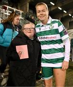 15 March 2025; Kate Molloy, from Citywest, with Ruesha Littlejohn of Shamrock Rovers after the SSE Airtricity Women's Premier Division match between Shamrock Rovers and Athlone Town at Tallaght Stadium in Dublin. Photo by Stephen Marken/Sportsfile