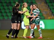 15 March 2025; Megan Plaschko of Athlone Town celebrates after saving a penalty taken by Áine O'Gorman of Shamrock Rovers, not poictured, during the SSE Airtricity Women's Premier Division match between Shamrock Rovers and Athlone Town at Tallaght Stadium in Dublin. Photo by Stephen Marken/Sportsfile