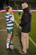 15 March 2025; Ruesha Littlejohn of Shamrock Rovers speaks to Pat Costelloe of RTE after the SSE Airtricity Women's Premier Division match between Shamrock Rovers and Athlone Town at Tallaght Stadium in Dublin. Photo by Stephen Marken/Sportsfile