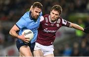 15 March 2025; Seán MacMahon of Dublin in action against Liam Silke of Galway during the Allianz Football League Division 1 match between Dublin and Galway at Croke Park in Dublin. Photo by Piaras Ó Mídheach/Sportsfile