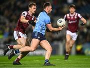 15 March 2025; Seán MacMahon of Dublin in action against Liam Silke of Galway during the Allianz Football League Division 1 match between Dublin and Galway at Croke Park in Dublin. Photo by Piaras Ó Mídheach/Sportsfile