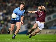 15 March 2025; Seán MacMahon of Dublin in action against Liam Silke of Galway during the Allianz Football League Division 1 match between Dublin and Galway at Croke Park in Dublin. Photo by Piaras Ó Mídheach/Sportsfile